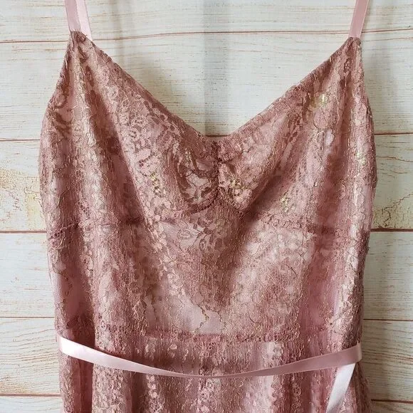 Ann Taylor Lace Metallic Ribbon Strap Dress Eyelash Lace Hem Size 6 Blush Pink - Picture 4 of 13